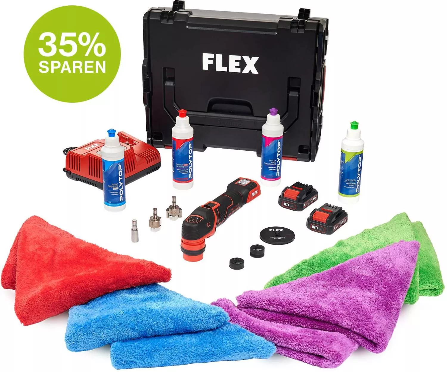 Set-Deal Akku-Kompaktpolierer-Set FLEX PXE 80 12-EC/2.5 Set-Deal Akku-Kompaktpolierer-Set FLEX PXE 80 12-EC/2.5